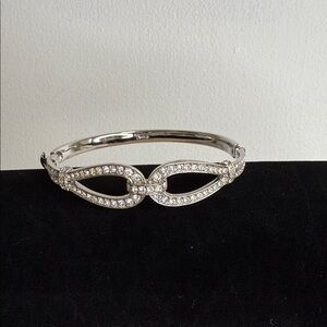 Vintage Monet Silver Bracelet with Crystal Accents